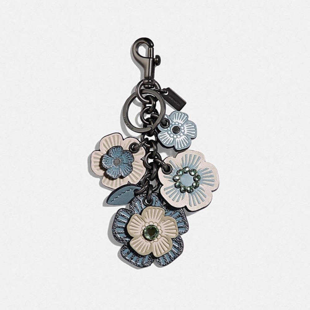 NWOT Coach Floral Keychain in Cream and Blue